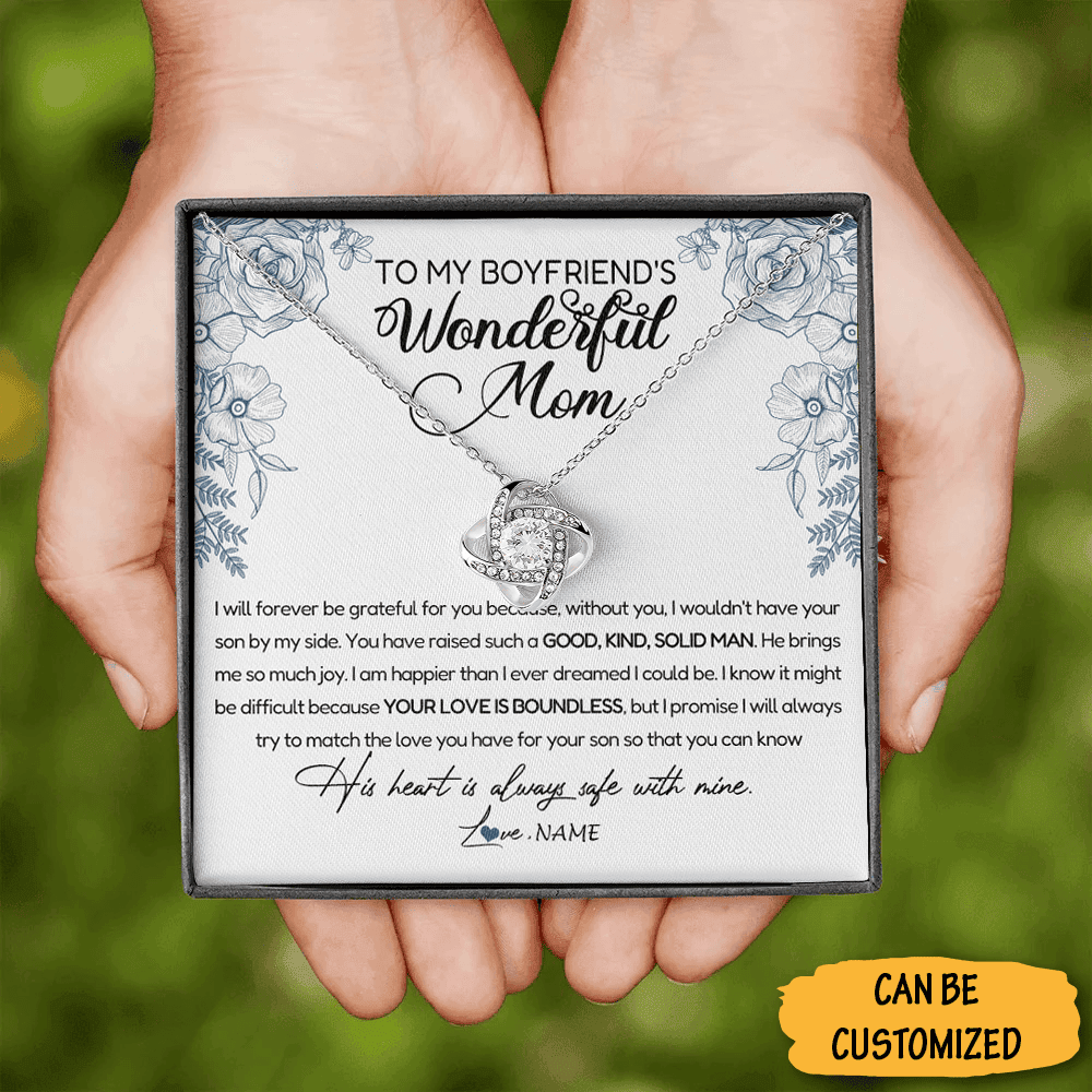 Customized To My Boyfriend's Wonderful Mom Necklace Love Knot Silver Necklace Birthday Gifts For Boyfriends Mum