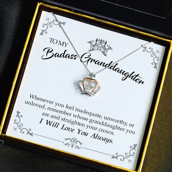 To My Badass Granddaughter Crown Pendant Necklace Granddaughter Gifts From Grandma