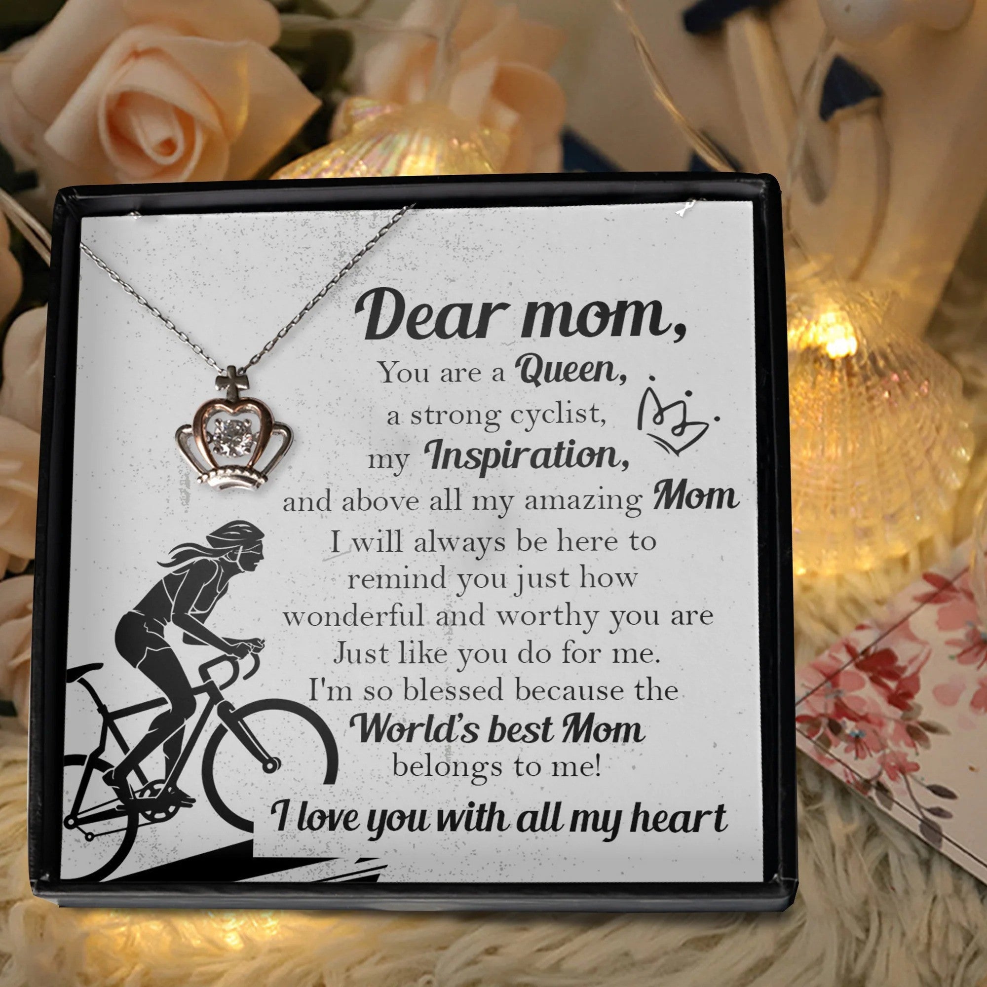 Dear Mom Cyclist Crown Pendant Necklace World's Best Mom Necklace Cycling Mother's Day Bicycle Gifts For Mom