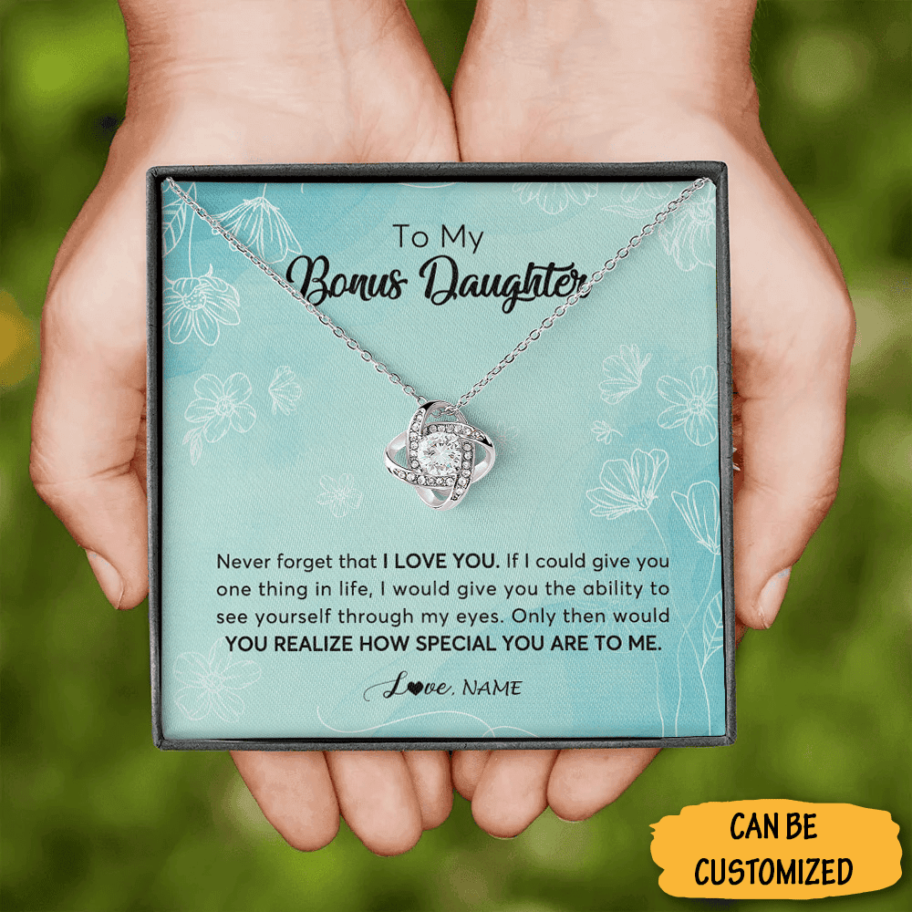 Personalized To My Bonus Daughter Necklace Sterling Silver Love Knot Necklace Bonus Daughter Gifts From Step Dad
