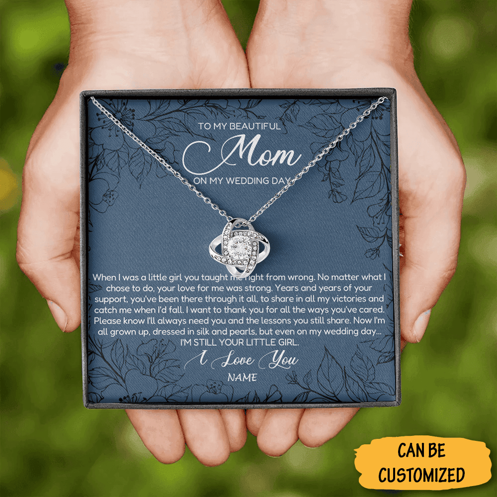 Personalized To My Beautiful Mom On My Wedding Love Knot Necklace Gift From Mother To Daughter On Wedding Day