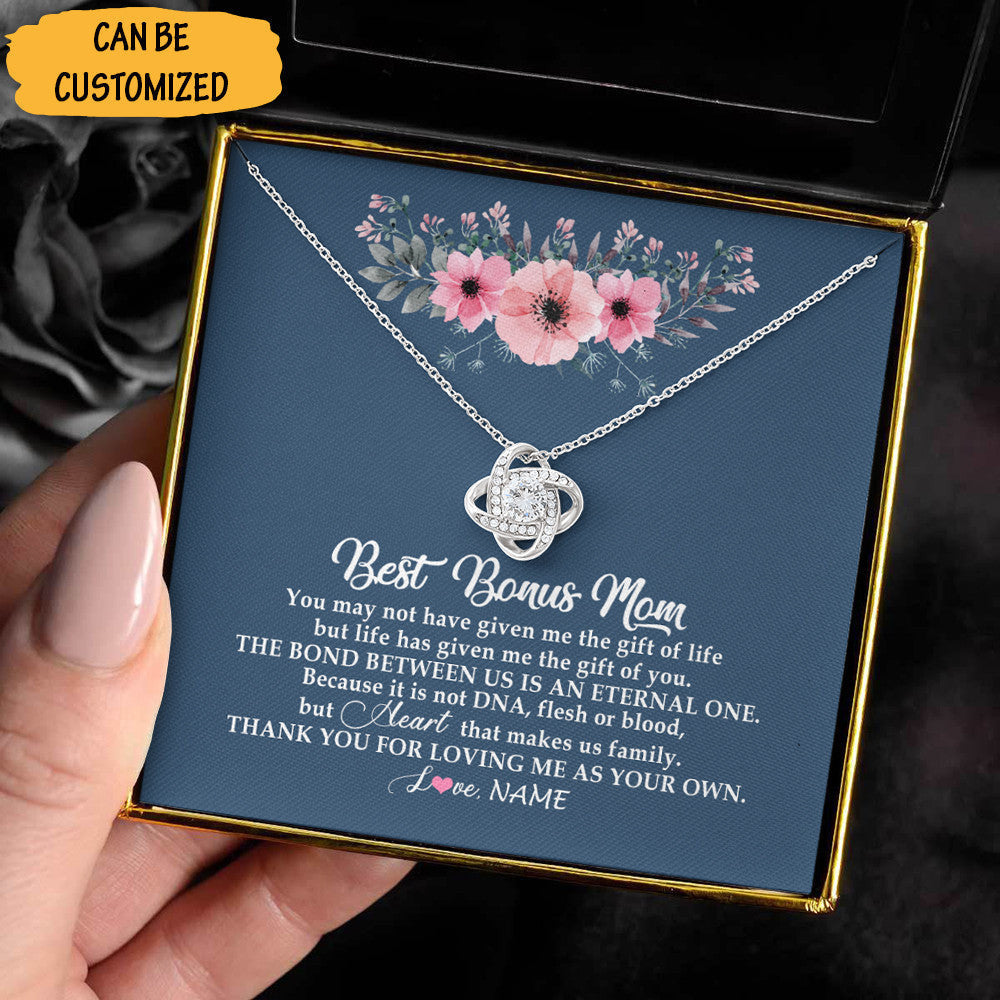 Personalized Best Bonus Mom Necklace Sterling Silver Love Knot Pendant Necklace The Perfect Gift Bonus Mom