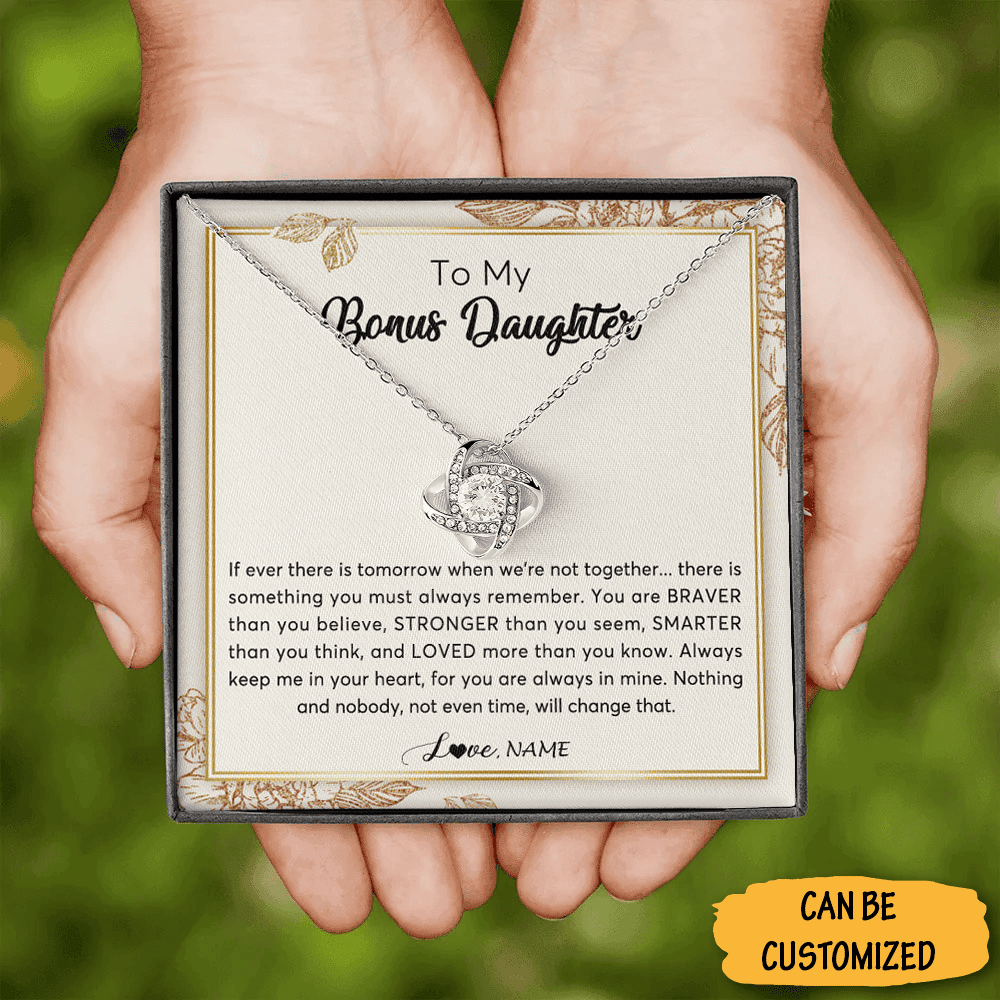 Customized To My Bonus Daughter Necklace From Mom Dad Love Knot Silver Necklace Bonus Daughter Wedding Gift