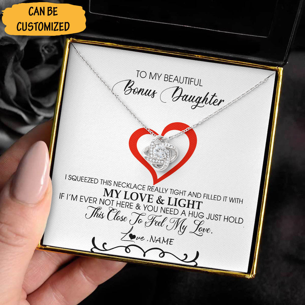 Personalized To My Beautiful Bonus Daughter Necklace Sterling Silver Love Knot Necklace Bonus Daughter Christmas Gifts