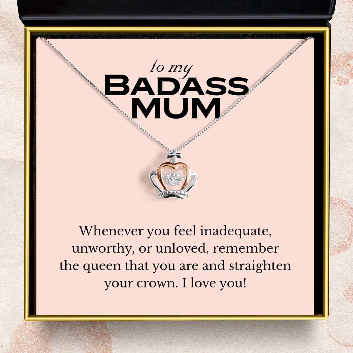 To My Badass Mum Crown Pendant Necklace Silver Mother's Day Necklace 2024 Jewelry For Mom