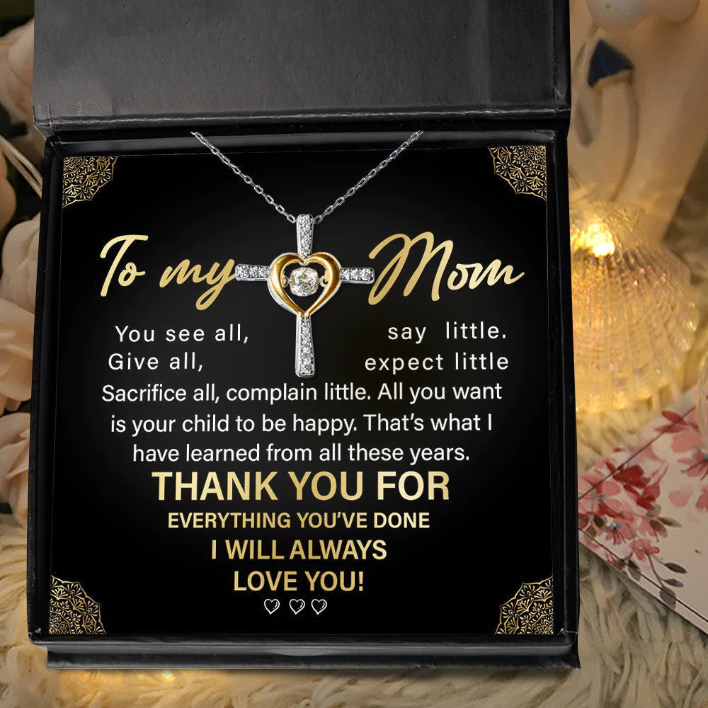 To My Mom Heart Cross Necklace I Will Always Love You Necklace Morhers Day Gifts