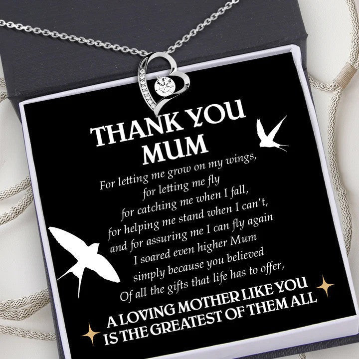 Thank You Mum Mother's Day Heart Necklace Silver Solitaire Crystal Necklace Mothers Day Jewelry Gift Ideas 2024
