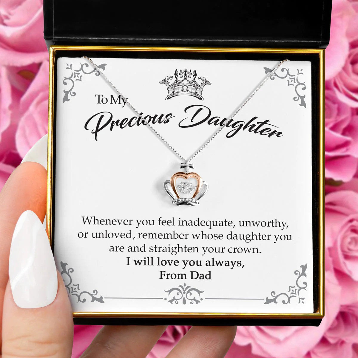 Dad To My Precious Daughter Crown Necklace Silver Queen Crown Pendant Necklace Father To Daughter Wedding Gift
