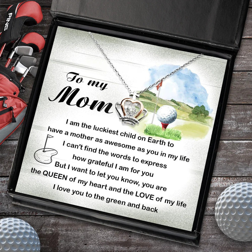 To My Mom Golf Silver Crown Necklace Queen Crown Pendant Necklace Mothers Day Golf Gifts Jewelry For Mom