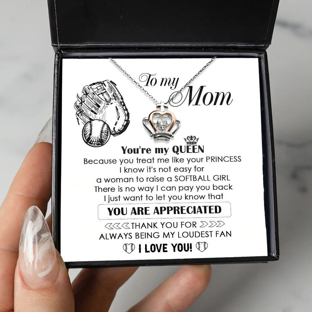 To My Baseball Mom Crown Pendant Necklace To My Queen Necklace Baseball Mom Mothers Day Gifts 2024 Ideas