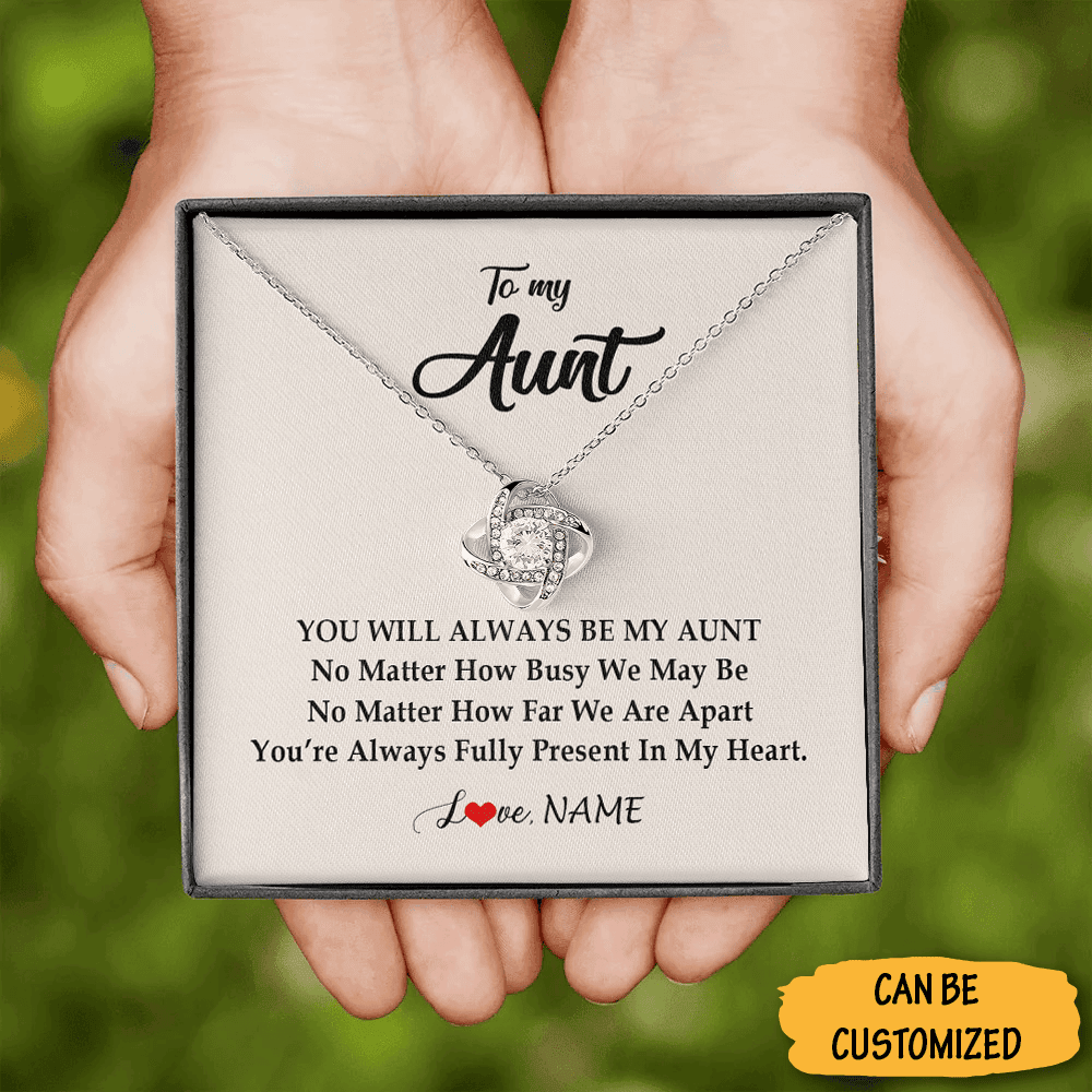 Custom To My Aunt Necklace With Meaningful Messages Silver Love Knot Necklace Thoughtful Gifts For Aunt