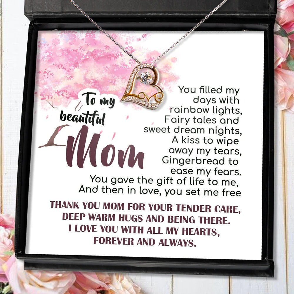 To My Beautiful Mom Heart Love Dancing Necklace Mother Daughter Necklace Gifts For Mothers Day