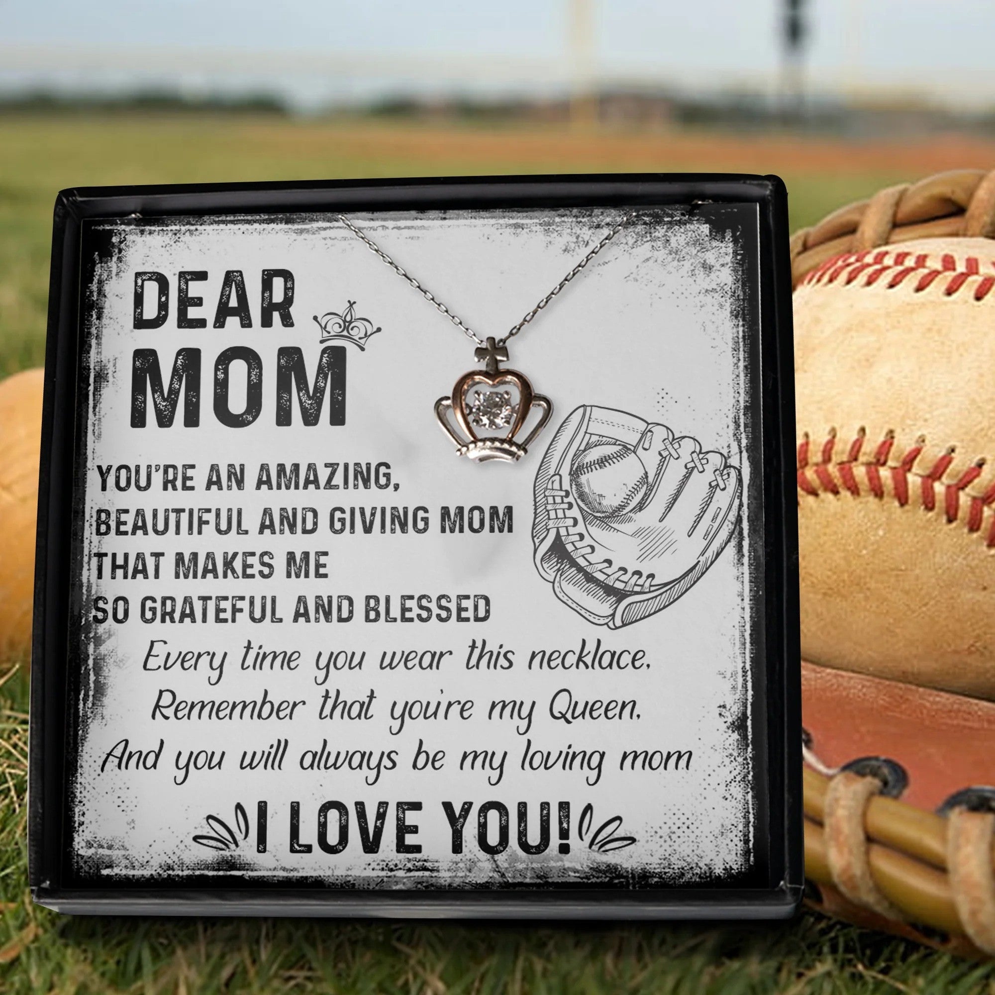 Dear Baseball Mom Crown Necklace Silver Queen Crown Pendant Necklace Mother's Day Gifts For Baseball Moms