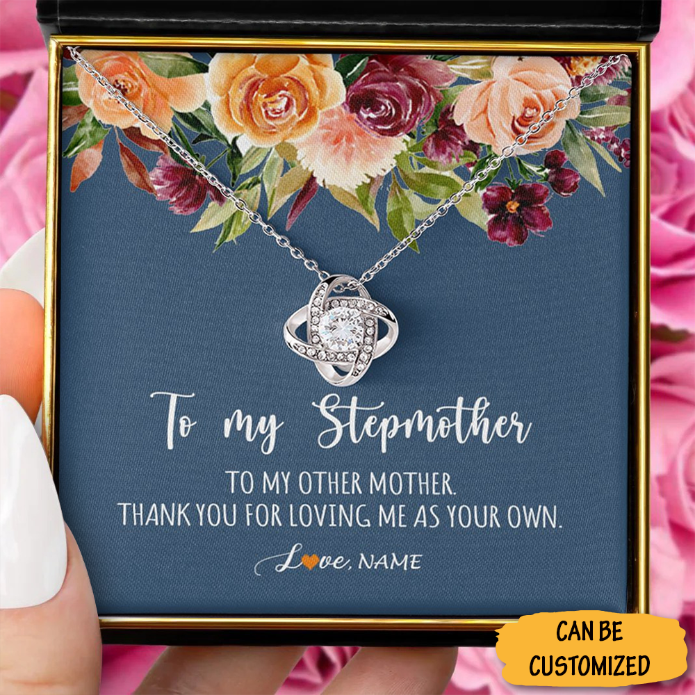 Personalized To Stepmother Necklace Thank You For Loving Me Silver Love Knot Stepmom Necklace Gift Box