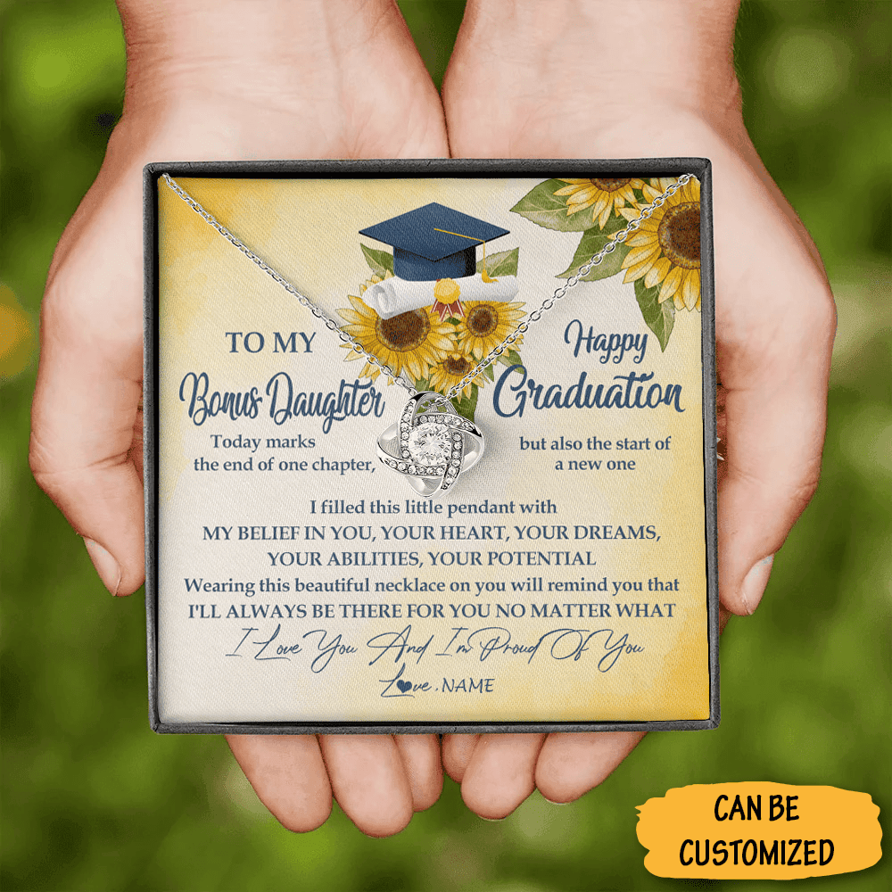 Personalized To My Bonus Daughter Happy Graduation Love Knot Necklace Graduation Gift Ideas For Bonus Daughter