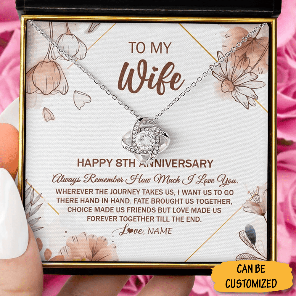 Personalized To My Wife Necklace Happy 8Th Anniversary Love Knot Silver Necklace 8 Years Of Marriage Gift
