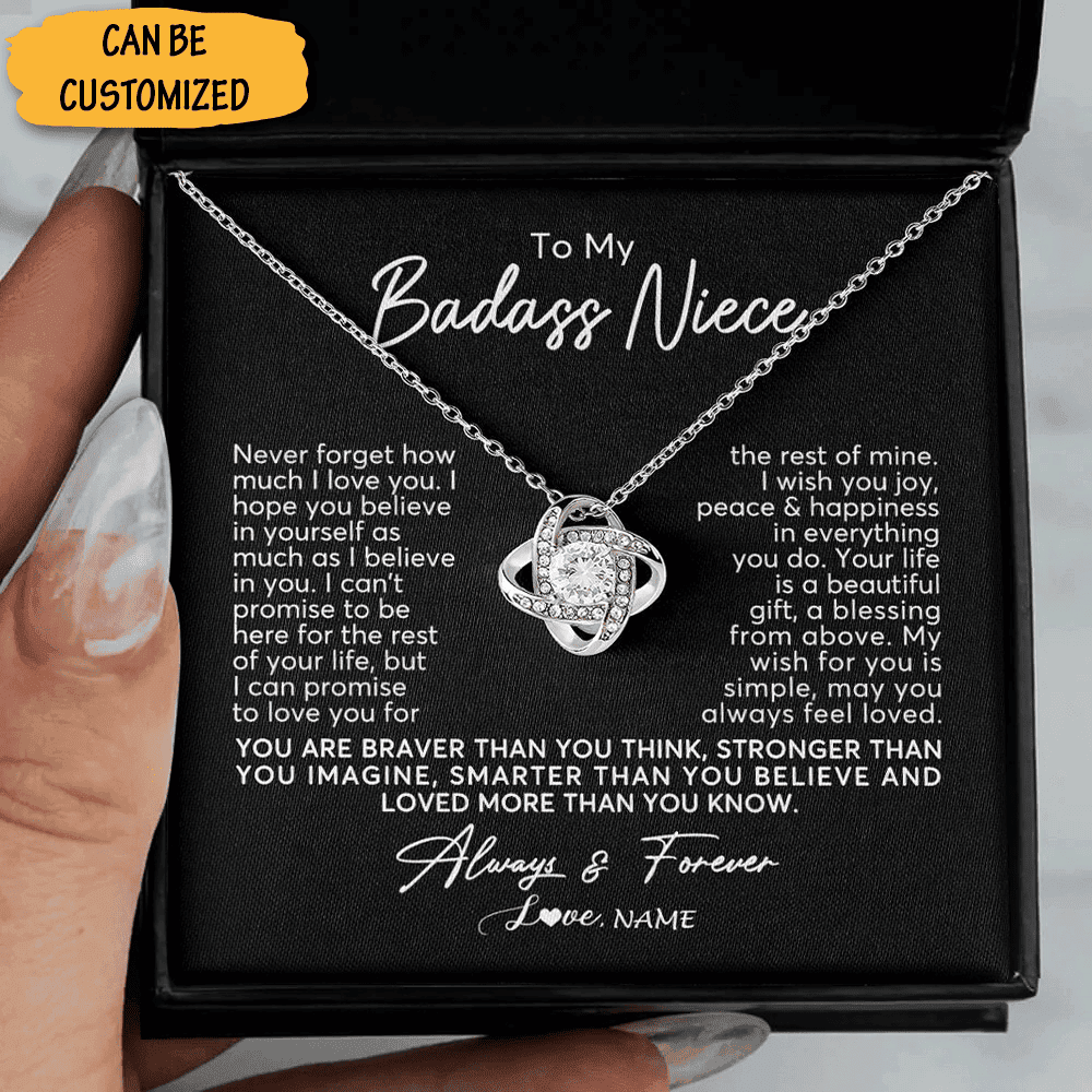 Custom To My Badass Niece Necklace Sterling Silver Love Knot Necklace Special Niece Jewellery Gift Box