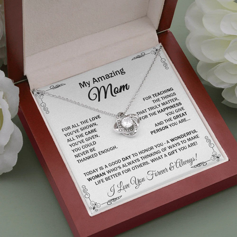 My Amazing Mom Love Knot Necklace With Message Card Necklaces For Mothers Mother's Day Gifts