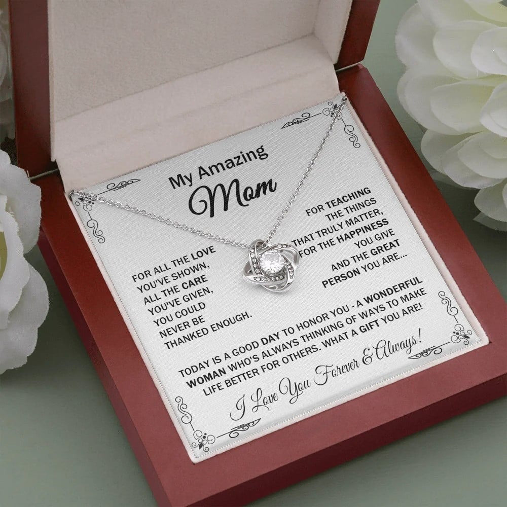 My Amazing Mom Love Knot Necklace With Message Card Necklaces For Mothers Mother's Day Gifts