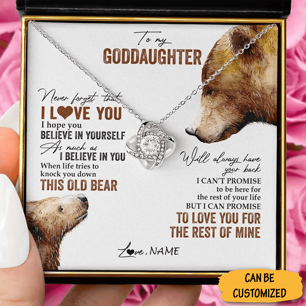 Personalized Bear To My Goddaughter Necklace Love Knot Necklace With Message Goddaughter Jewelry Gifts
