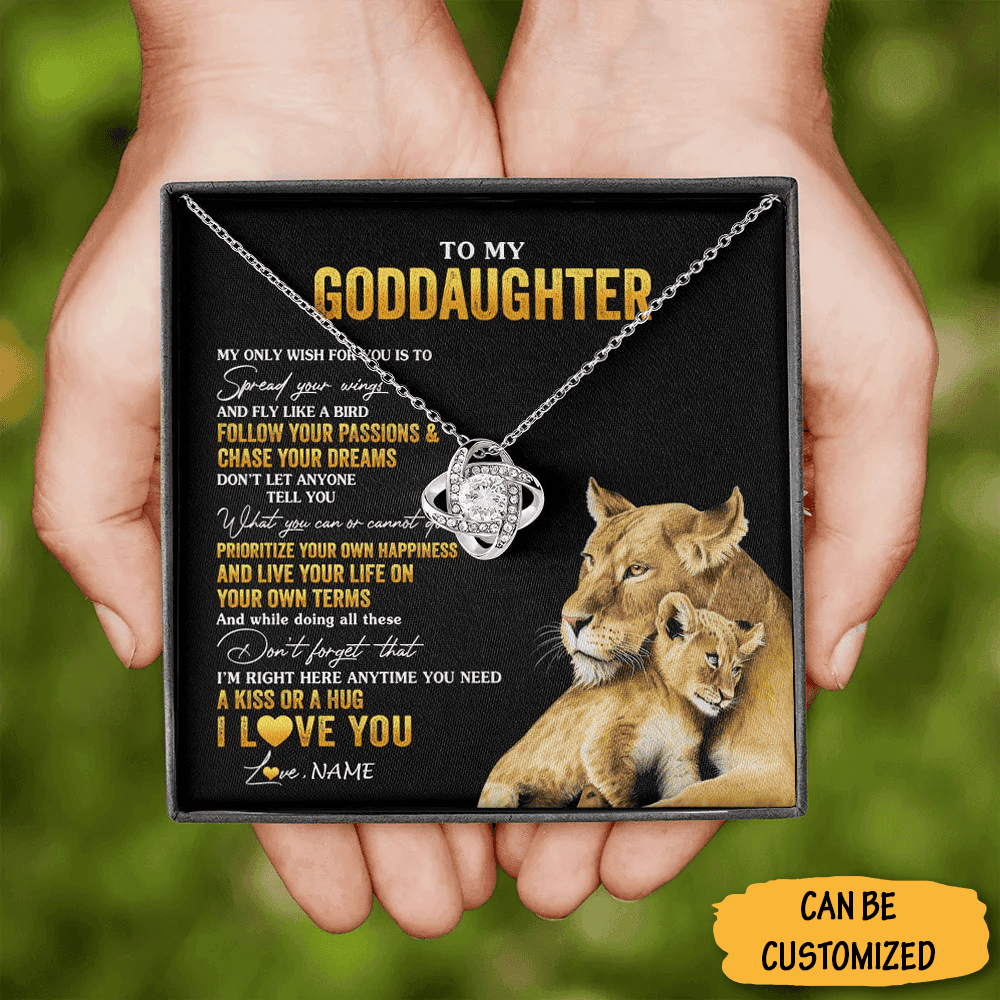 Custom Lion To My Goddaughter Necklace Silver Love Knot Necklace Best Present For Goddaughter Christmas