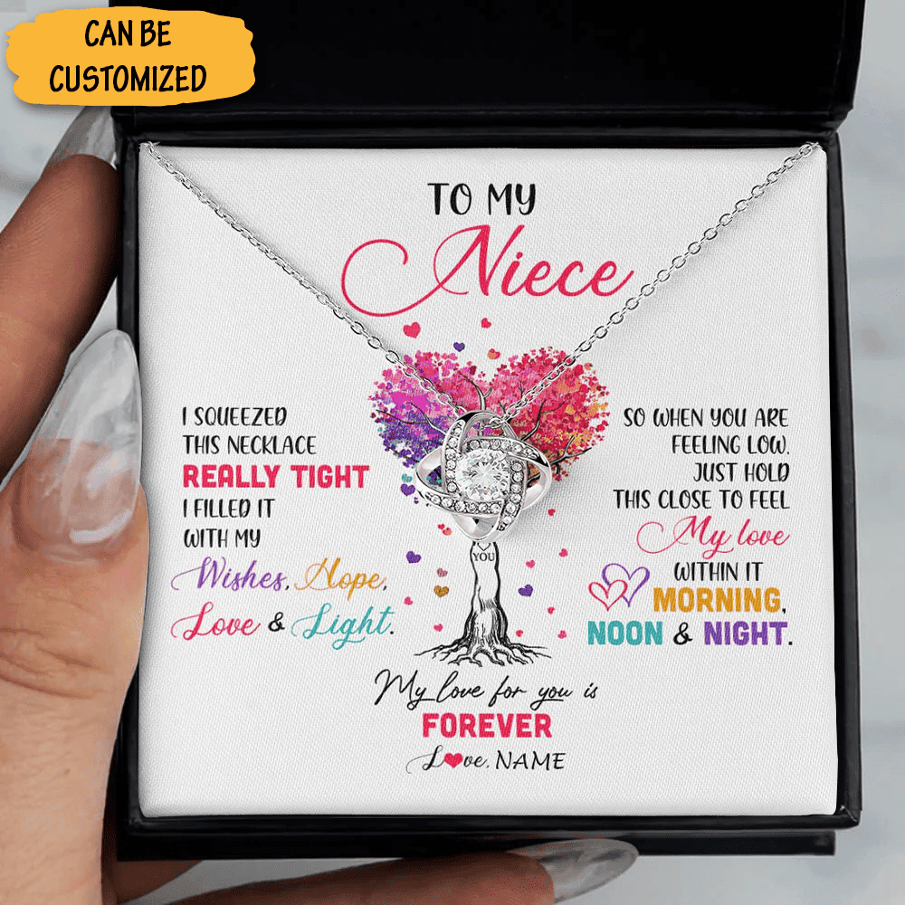 Custom To My Niece Necklace Silver Love Knot Necklace Love Message Sentimental Wedding Gift For Niece