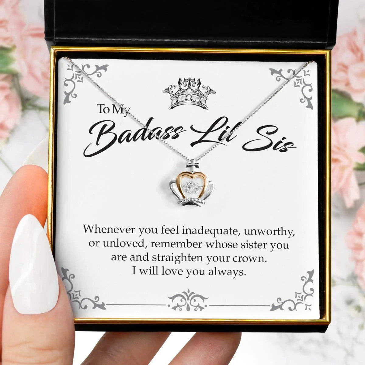 To My Badass Lil Sis Crown Pendant Necklace Luxury Design Ladies Necklace Gifts For Sister