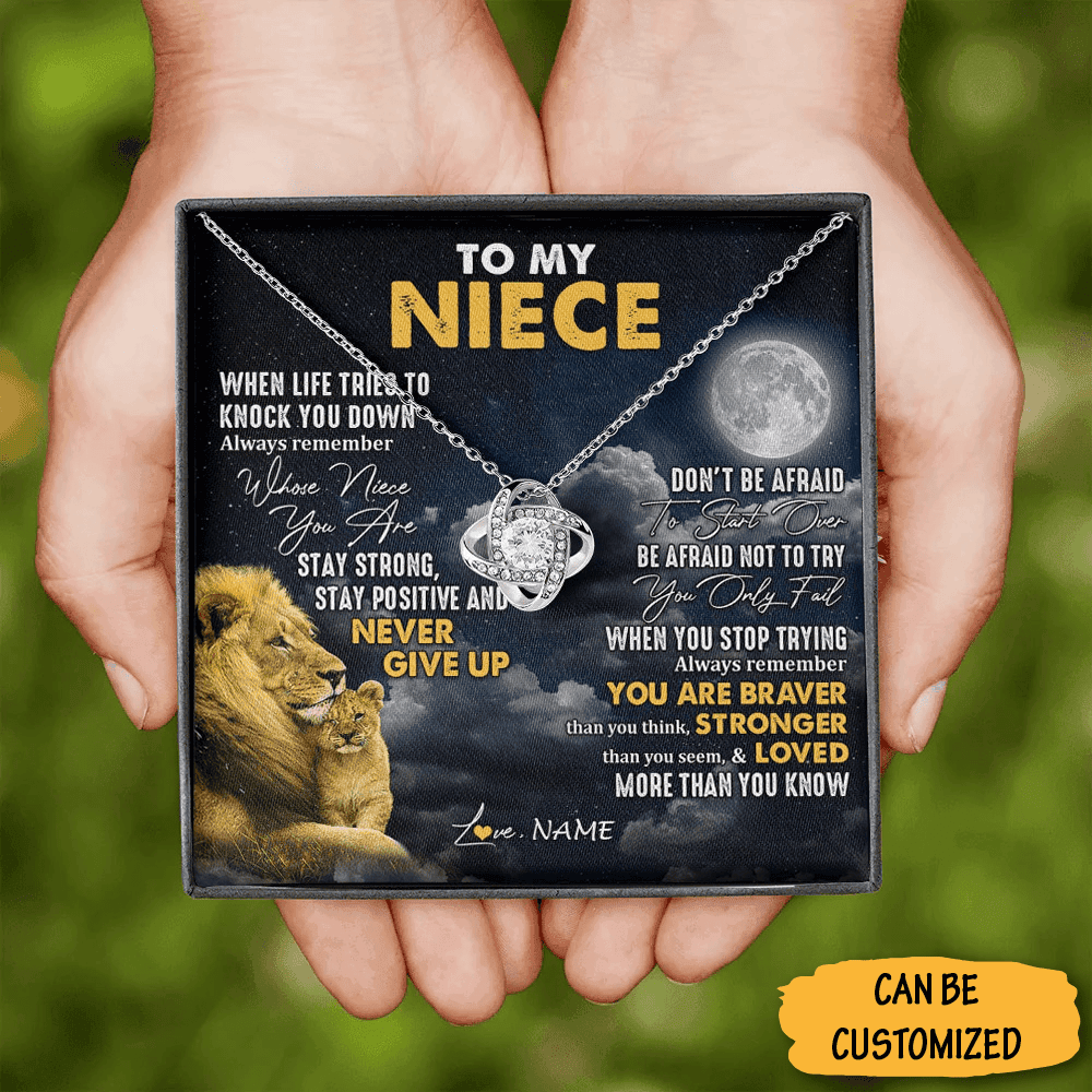 Custom To My Niece Love Knot Necklace From Uncle This Lion Message For Giving A Necklace For Niece