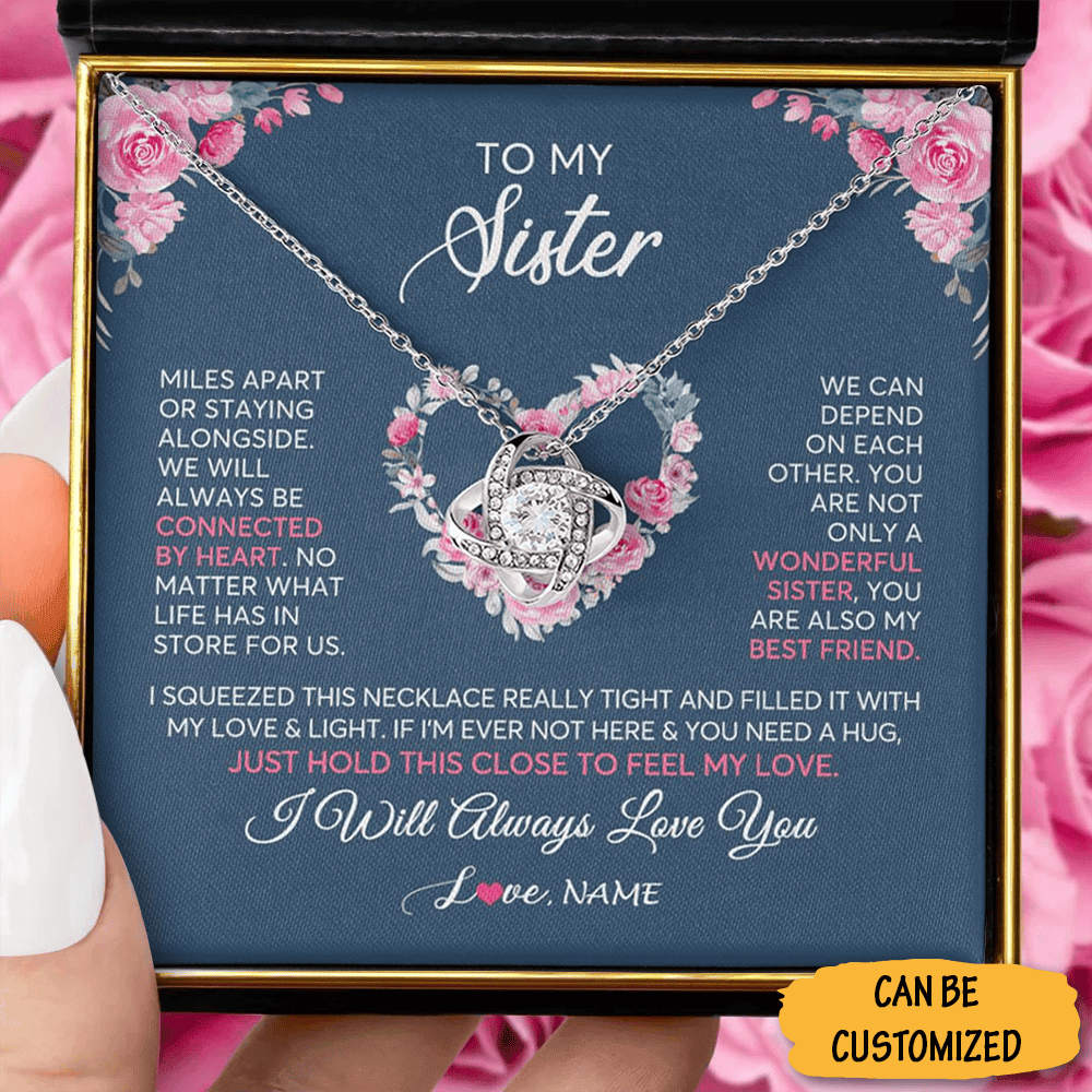 Personalized To My Sister Necklace With Meaningful Messages Love Knot Necklace Best Christmas Gift For Sister
