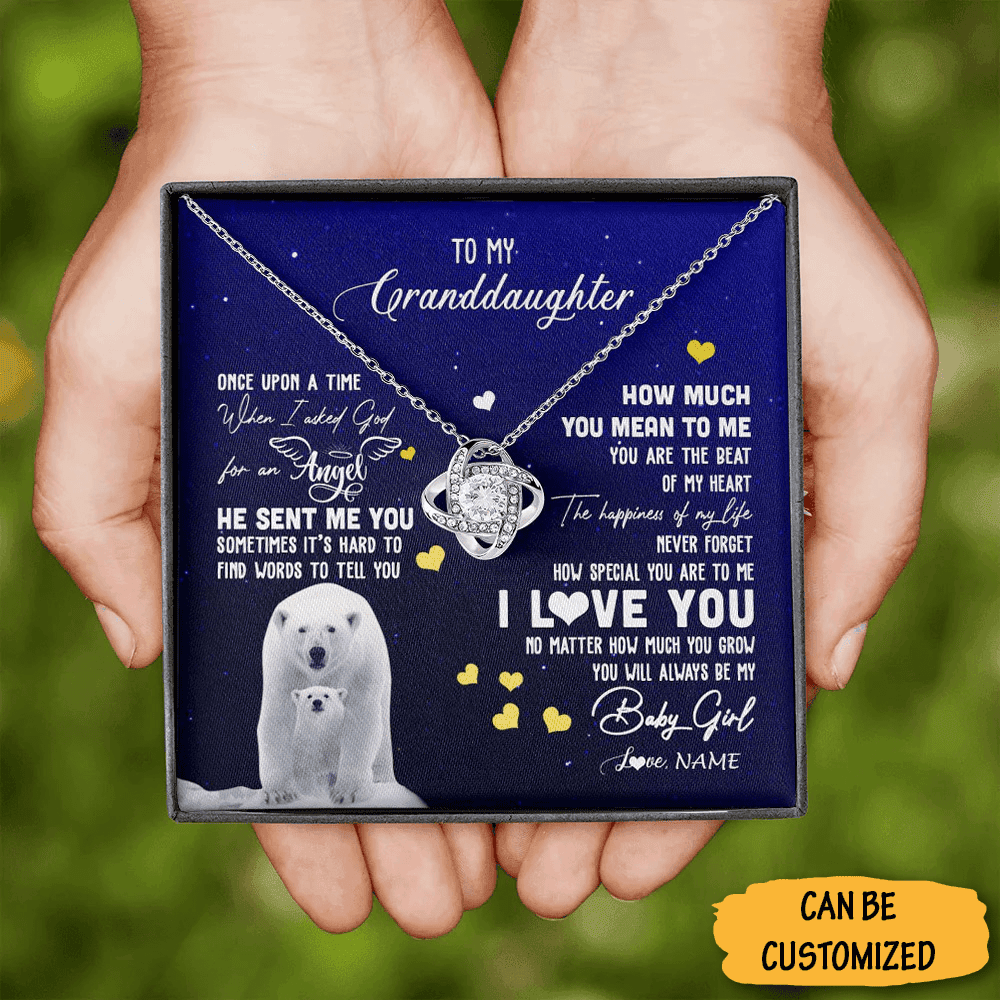 Custom Bear To My Granddaughter Necklace Sterling Silver Love Knot Necklace 18Th Birthday Granddaughter Gifts