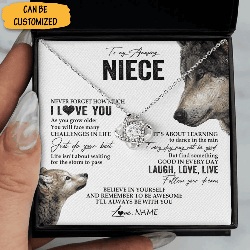 Custom Wolf To My Niece Necklace From Uncle Sterling Silver Love Knot Necklace Sentimental Gifts For Niece