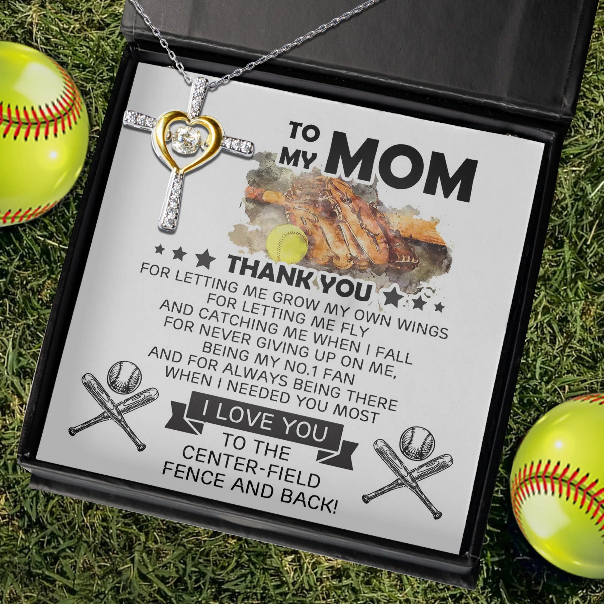 To My Softball Mom Heart Cross Necklace Silver Heart Cross Dancing Necklace Softball Mom Mother's Day Gifts