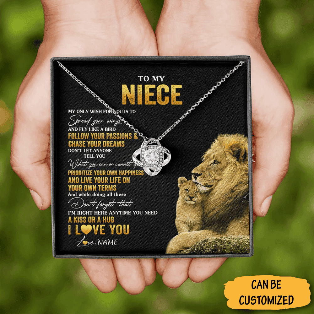 Custom Lion To My Niece Necklace From Uncle Sterling Silver Love Knot Necklace Keepsake Gifts For Niece