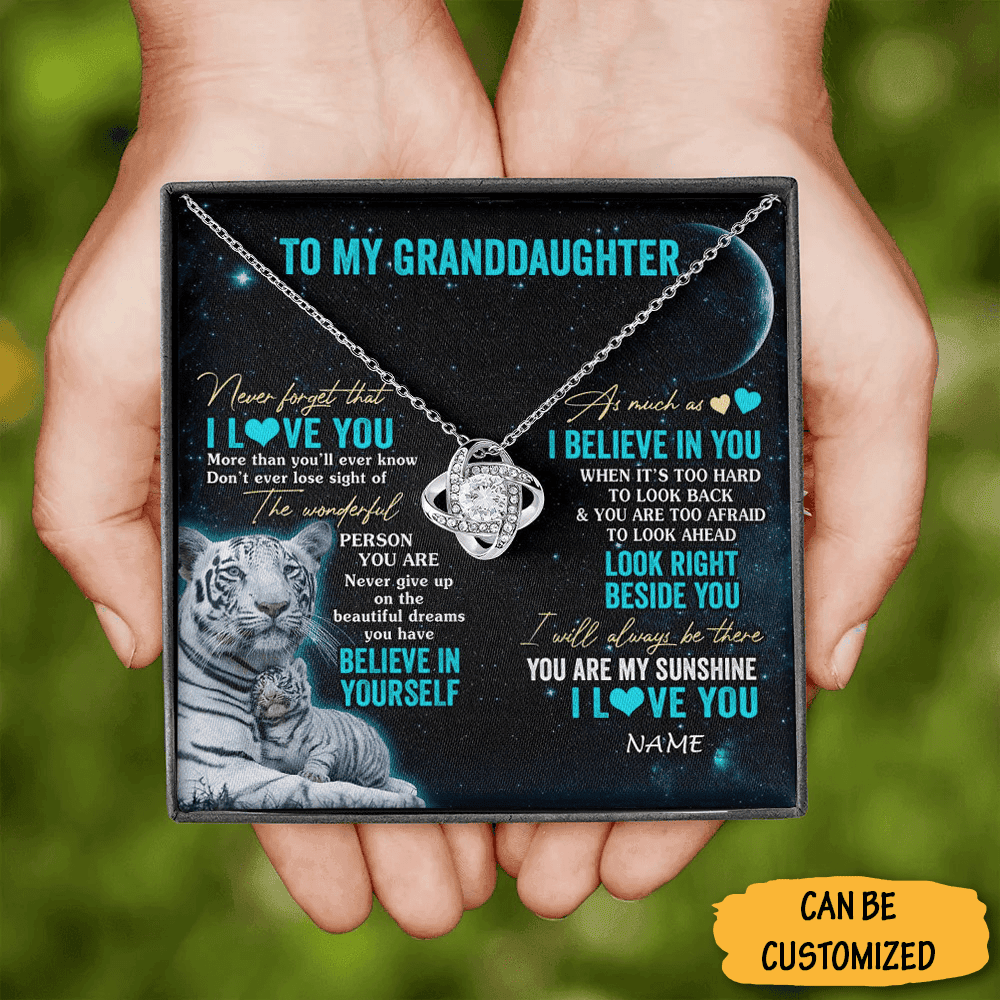 Custom Tiger To My Granddaughter Necklace Love Knot Necklace Sweet 16 Birthday Gifts For Granddaughter