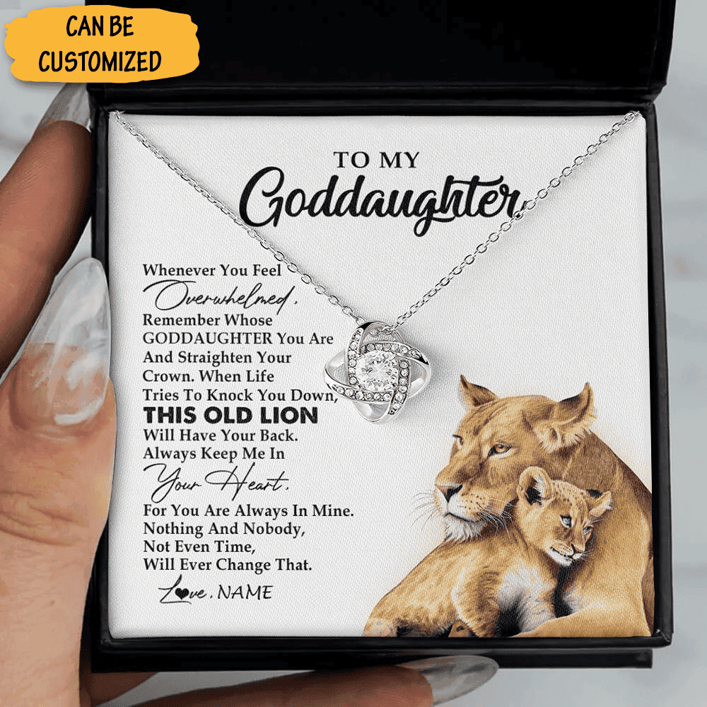 Custom Lion To My Goddaughter Necklace Silver Love Knot Necklace Message Christmas Present For Goddaughter