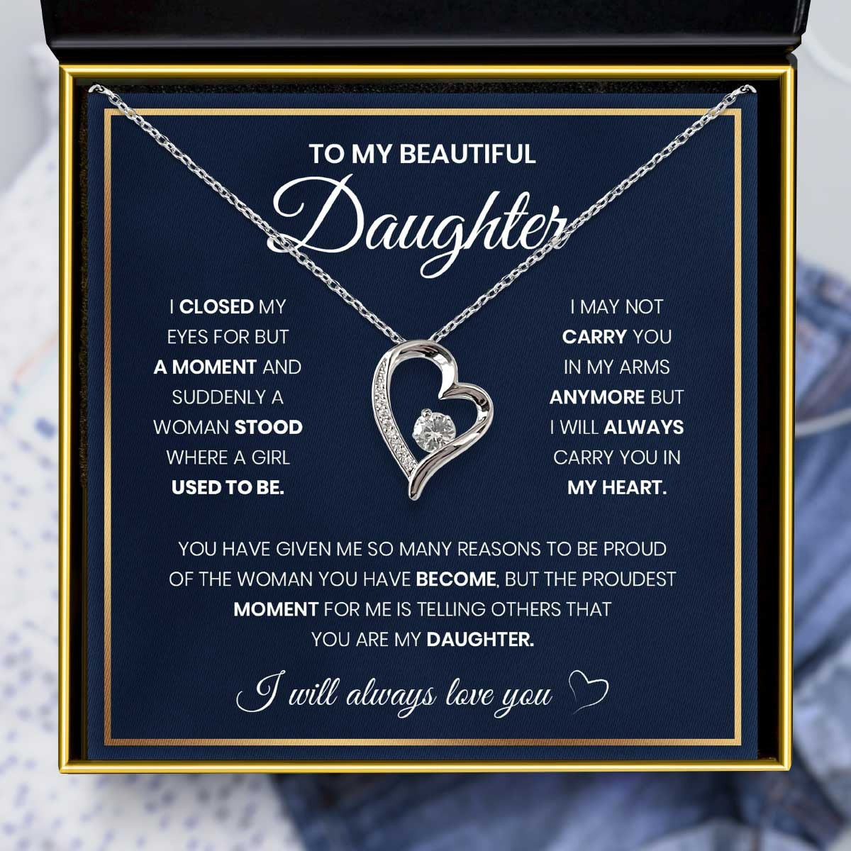 To My Daughter Silver Heart Necklace Solitaire Crystal Necklace Mother Daughter Jewellery Gifts