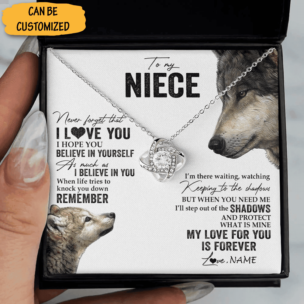 Personalized Wolf To My Niece Love Knot Necklace From Uncle Love Message Necklace With Message Card Gifts