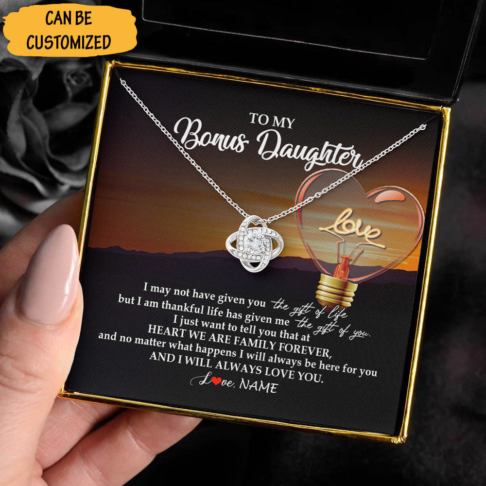 Personalized To My Bonus Daughter Necklace Love Knot Silver Pendant Necklace Unique Bonus Daughter Gifts