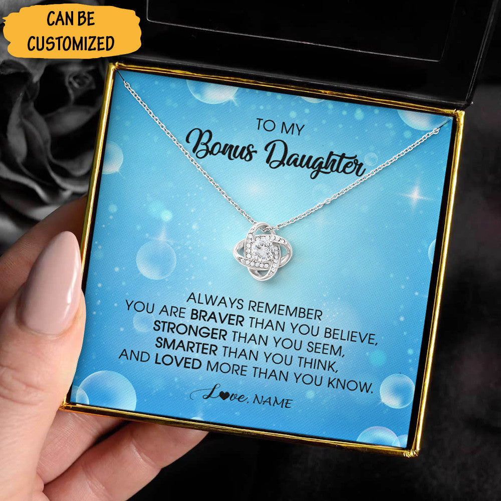 Customized To My Bonus Daughter Necklace From Mom Dad Love Knot Silver Necklace Bonus Daughter Christmas Gifts