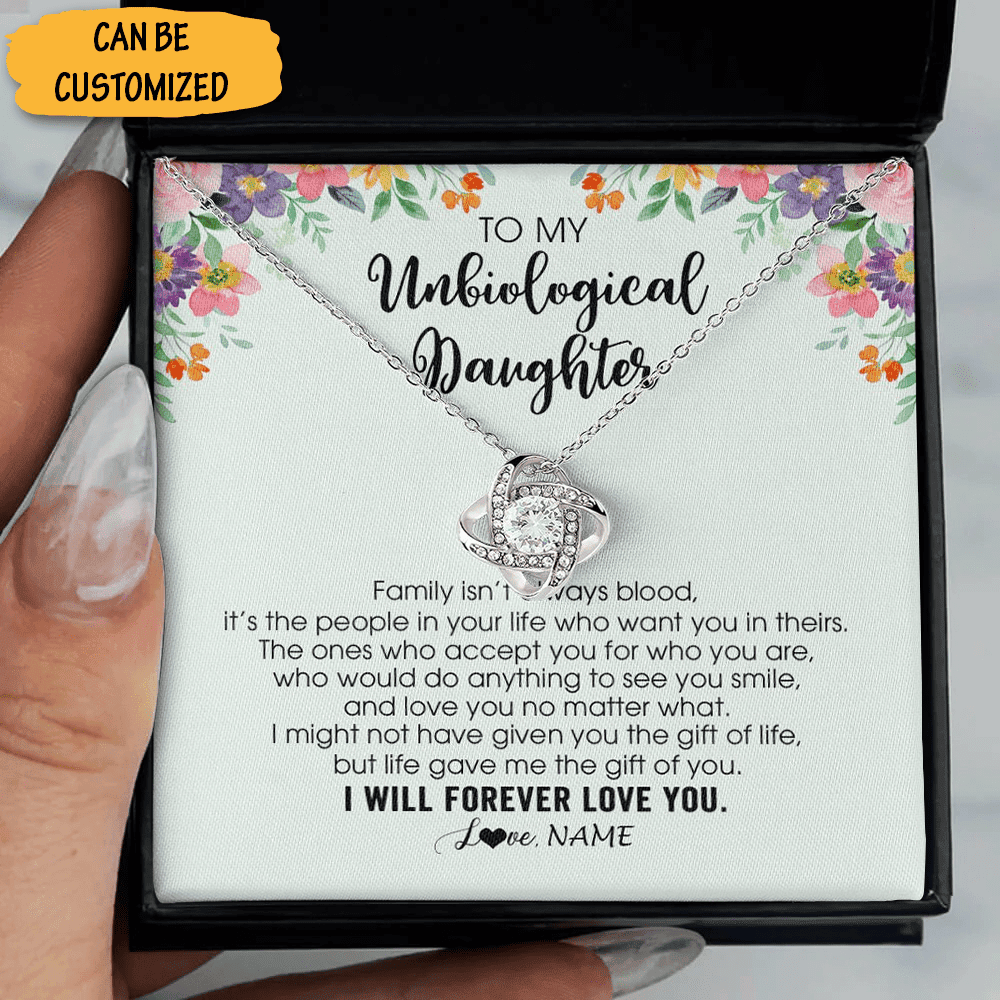 Personalized To My Unbiological Daughter Necklace sterling silver love knot necklace Bonus Daughter Gift Ideas