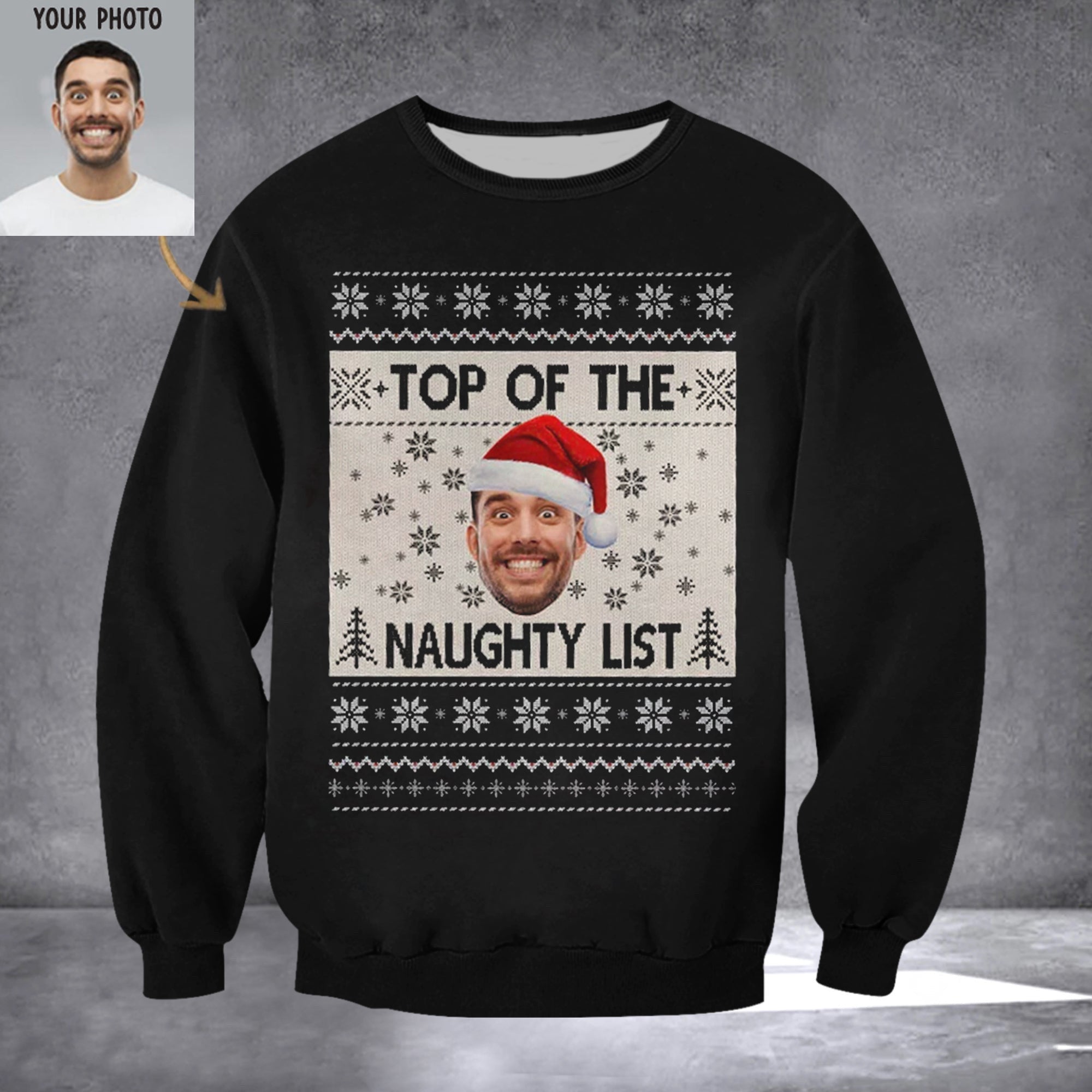 Custom Photo Top Of The Naughty List Sweatshirt Funny Christmas Sweatshirt For Couples