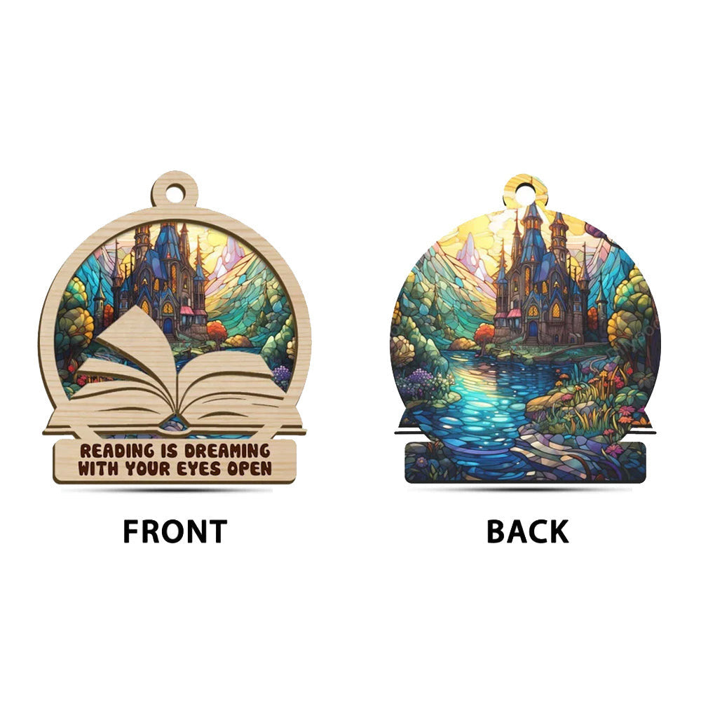 Reading Is Dreaming With Your Eyes Open Suncatcher Ornament Book Lovers Christmas Tree Ornament