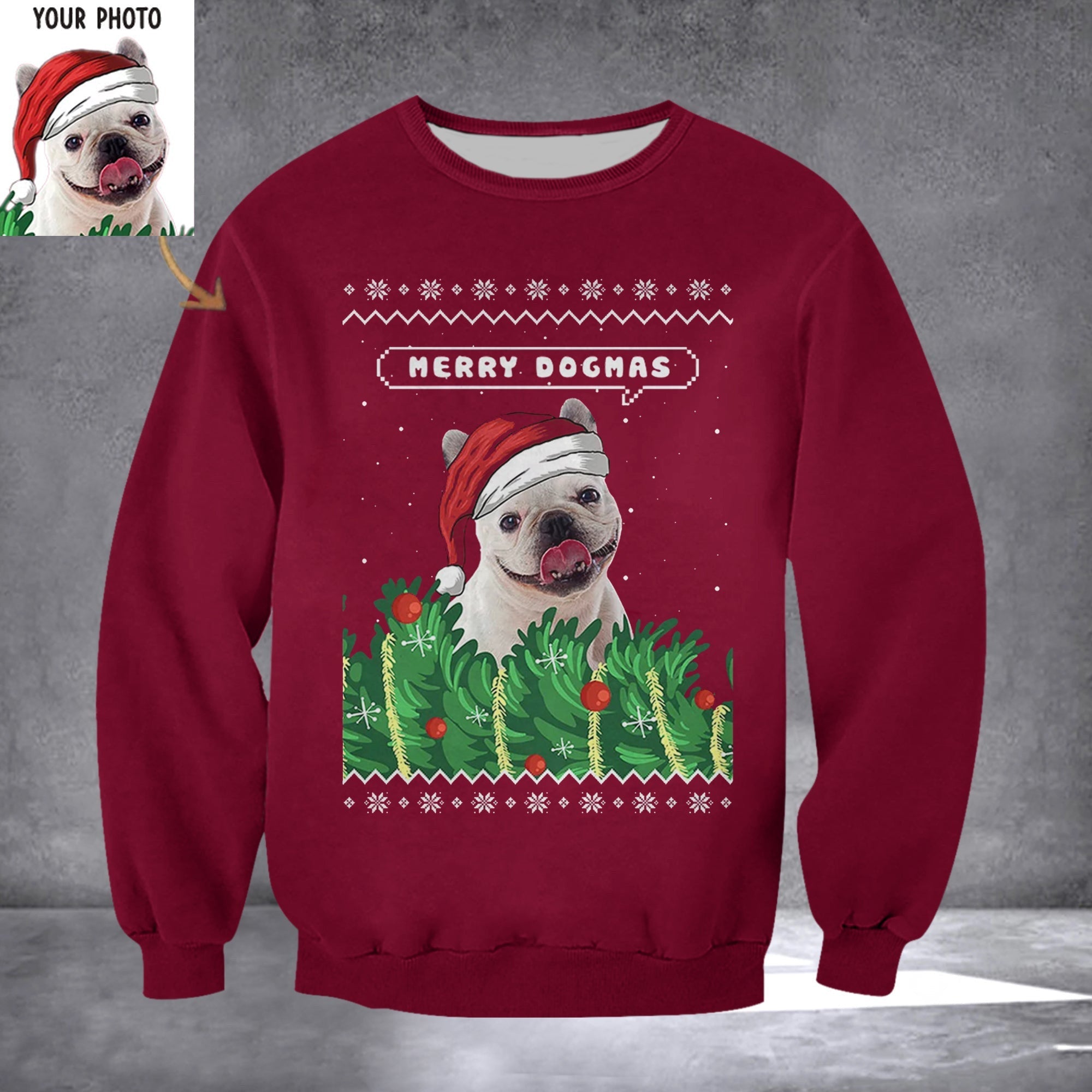 Customized Photo French Bulldog Merry Dogmas Sweatshirt Dog Christmas Clothing Gifts For Xmas