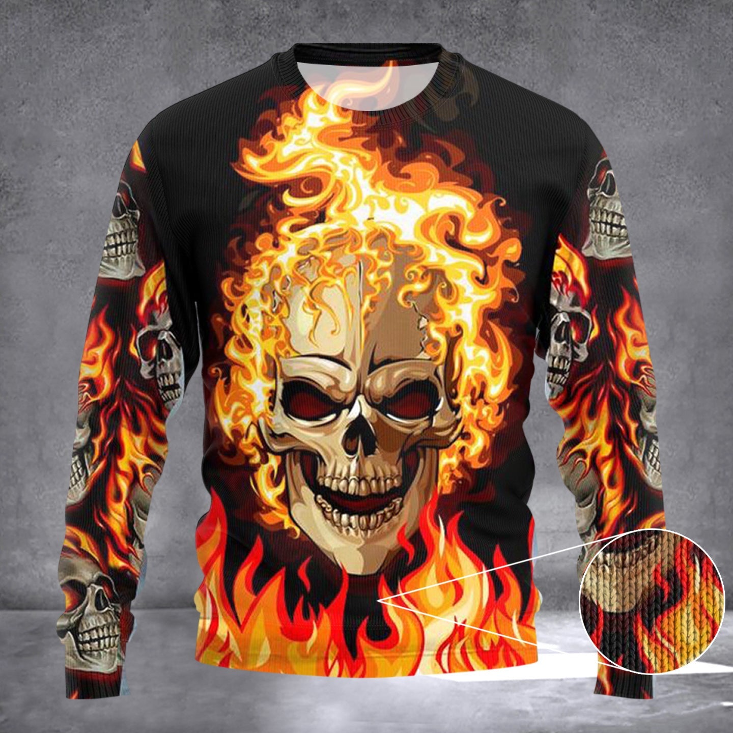 Ghost Fire Skull Sweatshirt 3D Design Horror Clothing Gifts For Husband