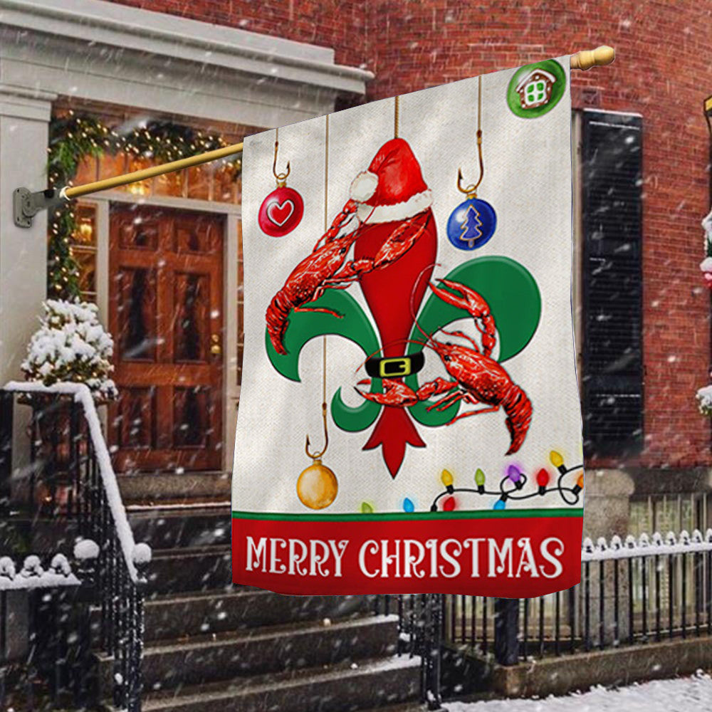 Louisiana Merry Christmas Flag Crawfish With Santa Hat Louisiana Flag Outdoor Christmas Decor