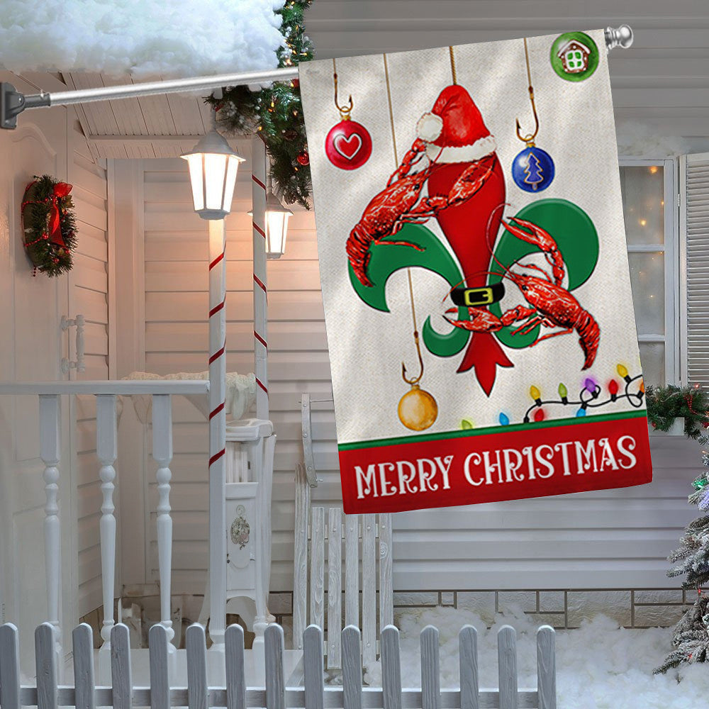Louisiana Merry Christmas Flag Crawfish With Santa Hat Louisiana Flag Outdoor Christmas Decor