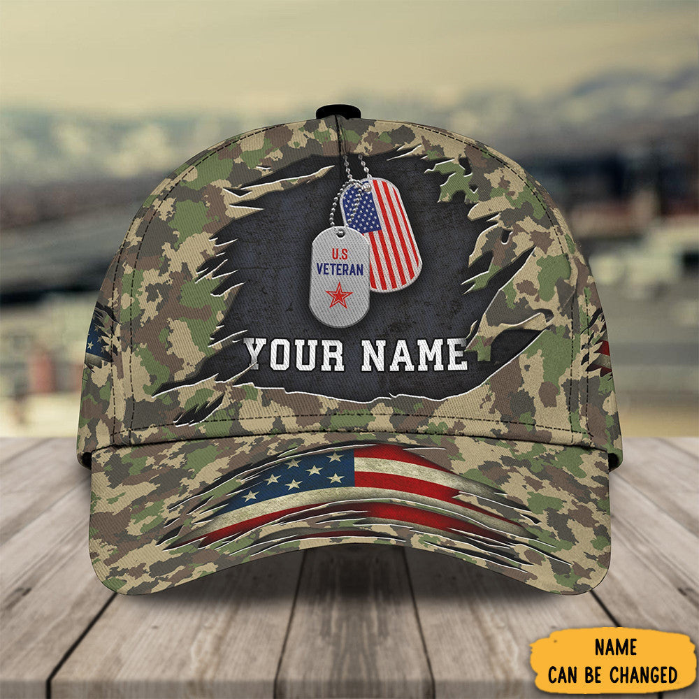 Personalized U.S Veteran Camo Hat American Flag Honoring Veteran Ball Cap Gifts For Vets