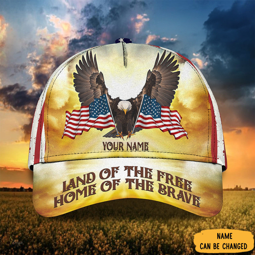Custom American Eagle Veteran Hat Land Of The Free Home Of The Brave Veteran Baseball Cap