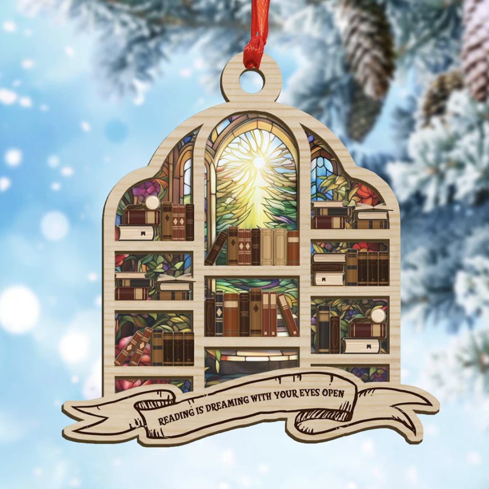 Reading Is Dreaming With Your Eyes Open Suncatcher Ornament Book Lovers Christmas Ornaments