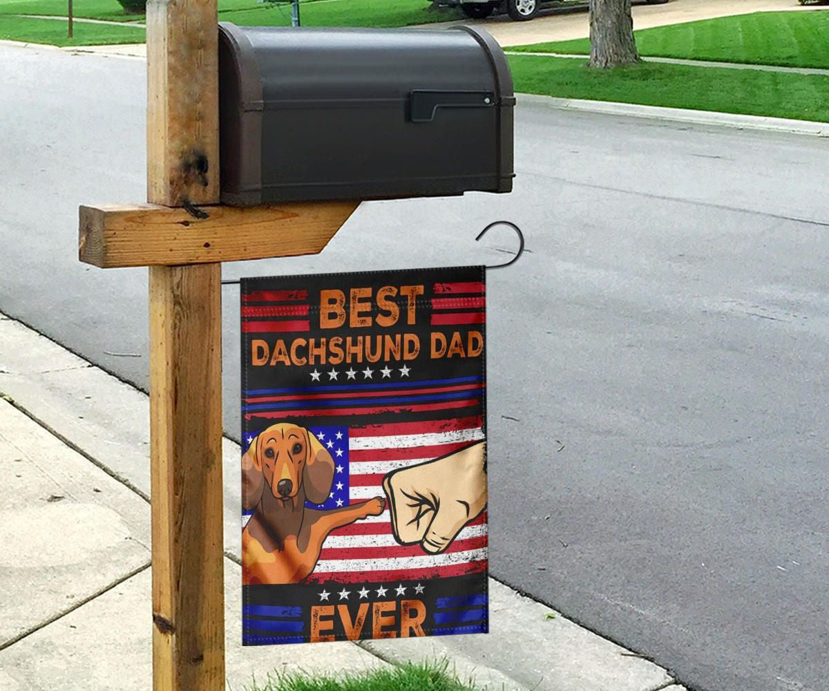 Best Dachshund Dad Ever Flag Fist Graphic American Flag Yard Ornaments Good Gift For Dad